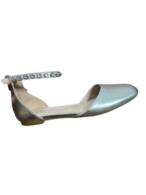 Steve Madden Girls Silver Ankle Strap Flats w/ Sparkle Rhinestones, sz 3 M, EUC